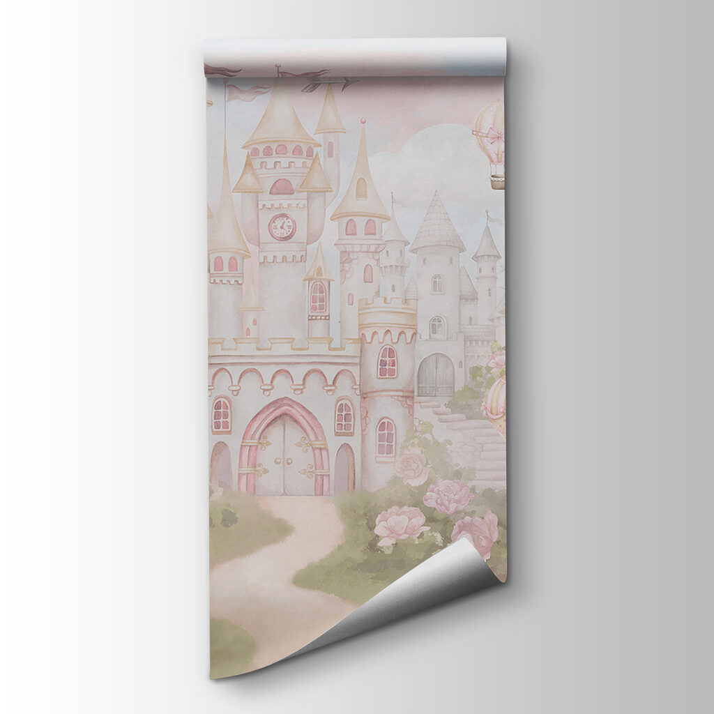 Castle with flowers and hot air balloons