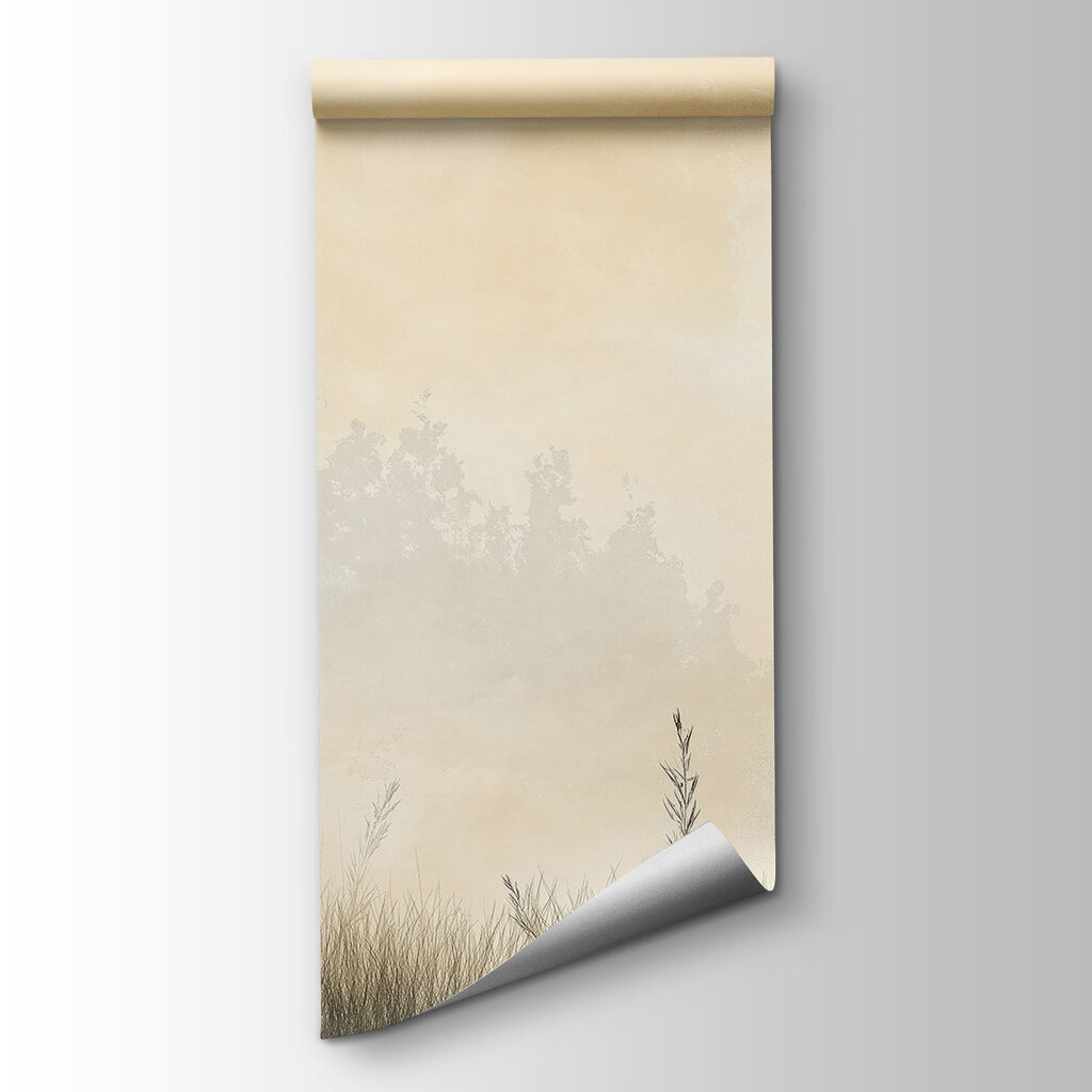 Foggy landscape with trees and grass Foggy landscape with trees and grass