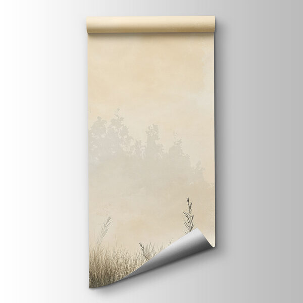 Foggy landscape with trees and grass Foggy landscape with trees and grass