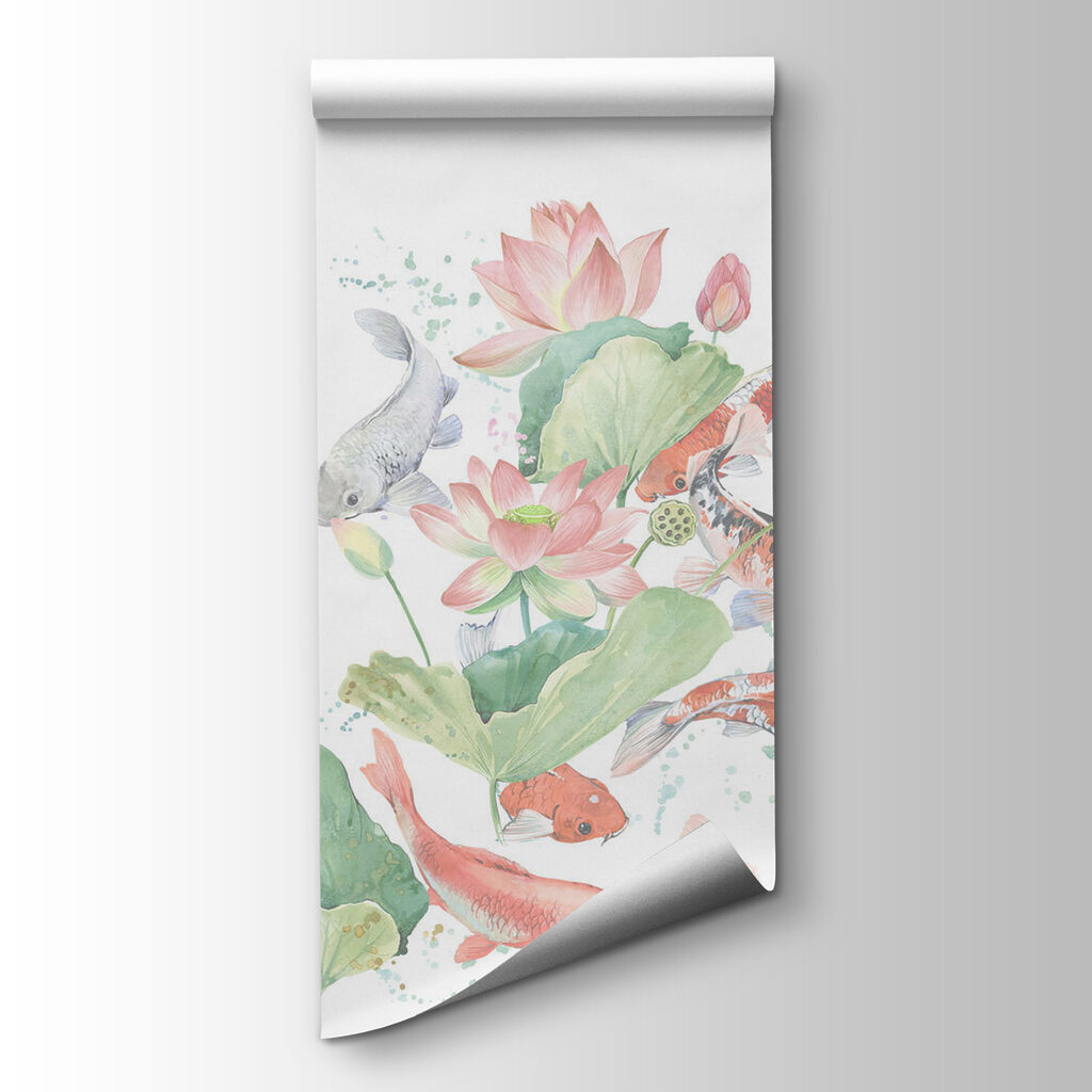 Watercolor painting of fish and flowers