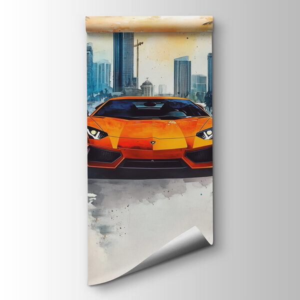 Orange sports car in the snow