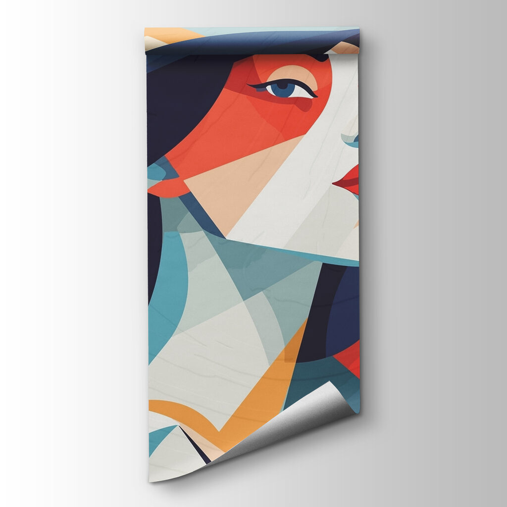 Woman with blue hair and red and white makeup