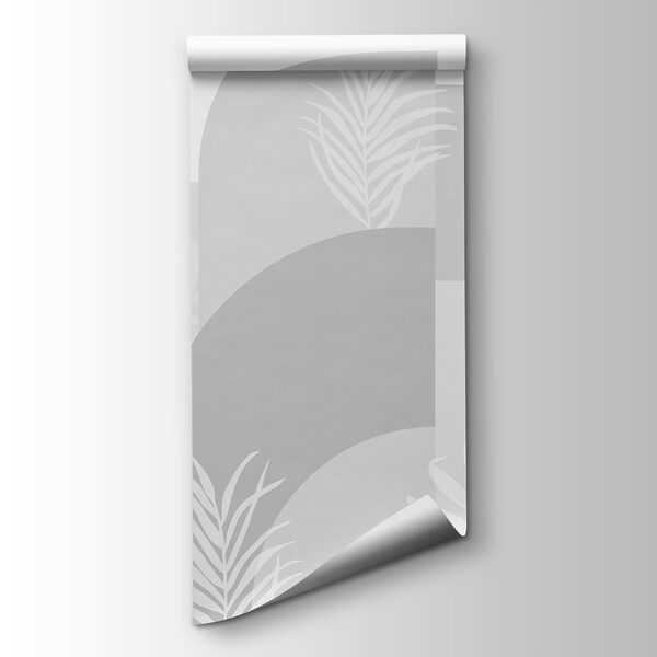 Grey and white background with white leaves