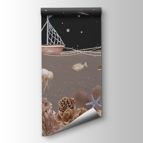 Sea life with a boat and a whale Sea life with a boat and a whale