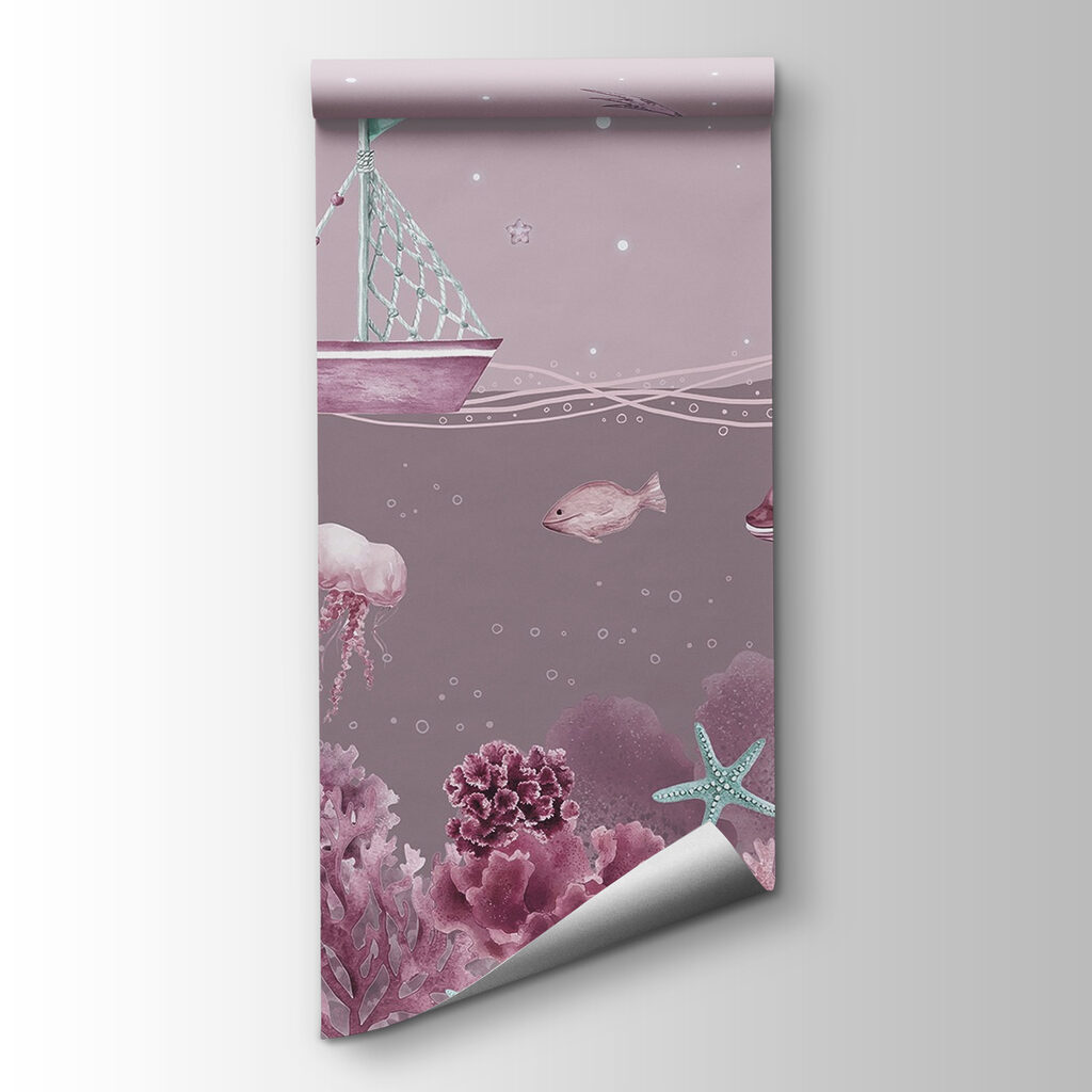 Sea life with a boat and fish Sea life with a boat and fish