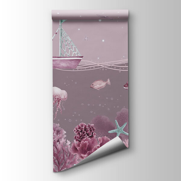 Sea life with a boat and fish Sea life with a boat and fish