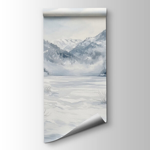 Snowy landscape with trees and mountains Snowy landscape with trees and mountains