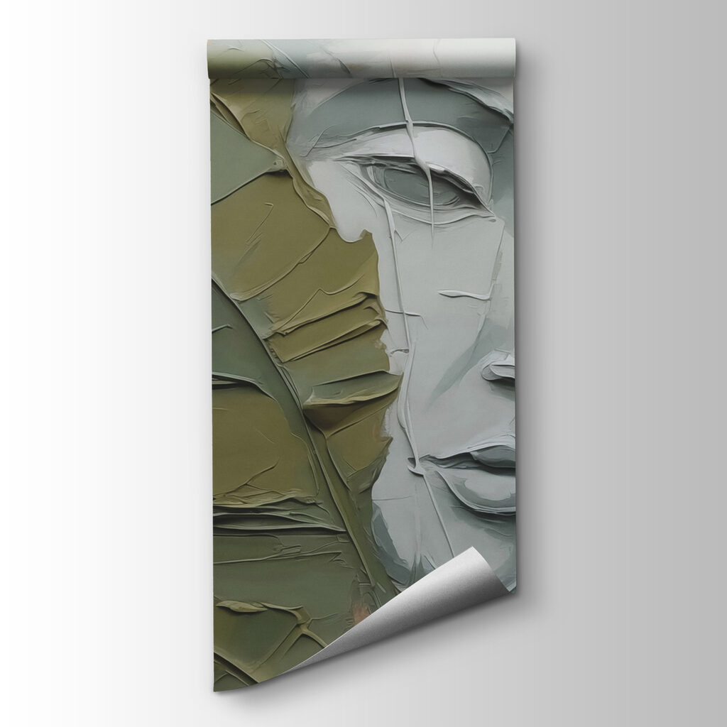 Painting of a face and a leaf Painting of a face and a leaf