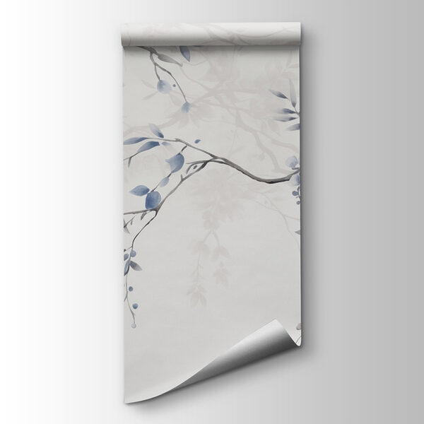 Branch with blue flowers and leaves