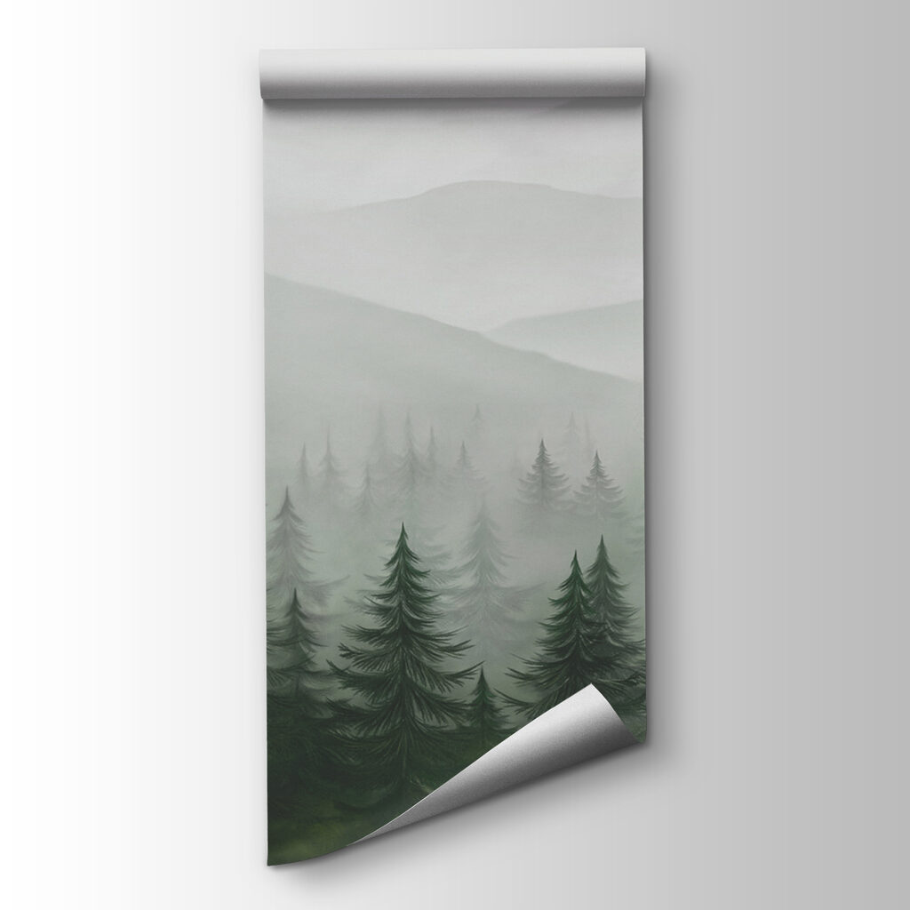 Foggy landscape with trees and mountains Foggy landscape with trees and mountains