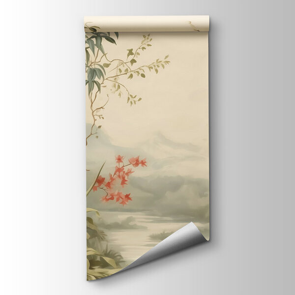 Wallpaper with flowers and trees