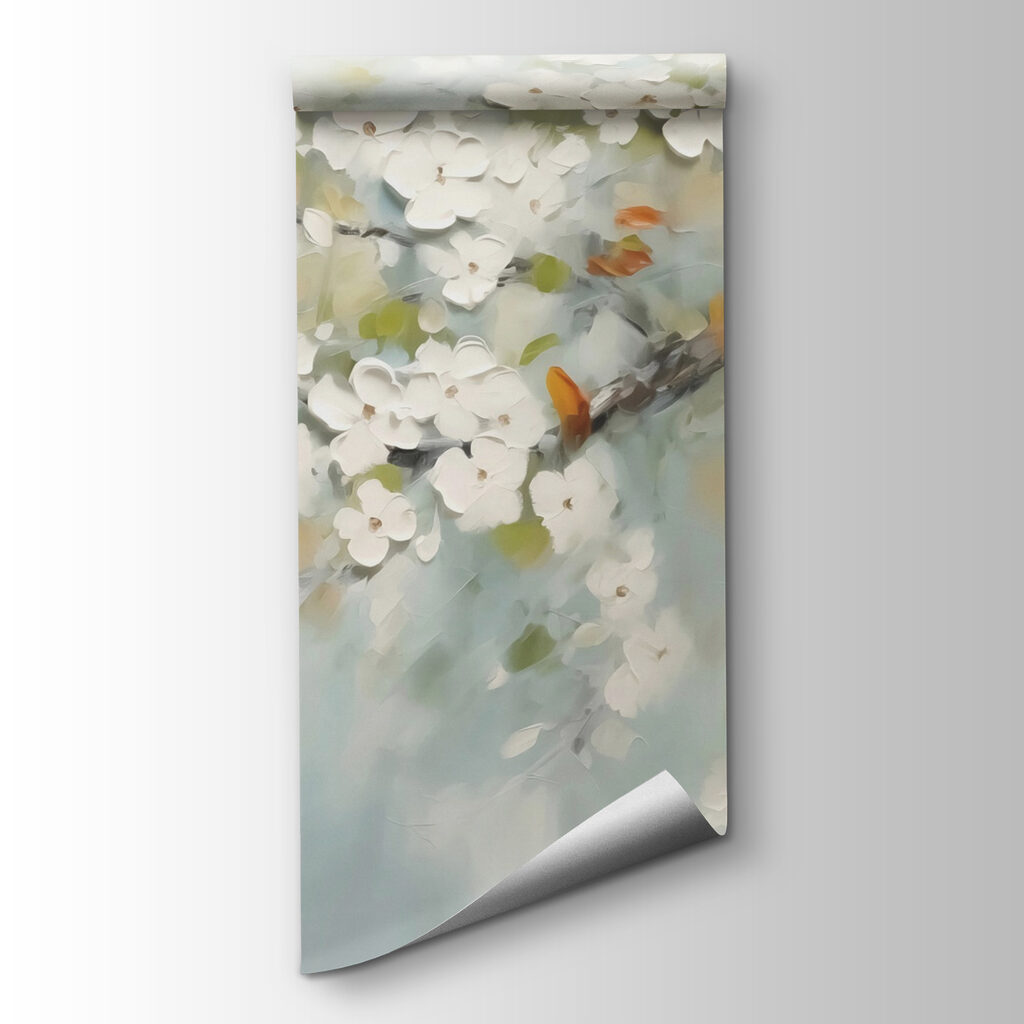 Painting of a tree branch with white flowers Painting of a tree branch with white flowers
