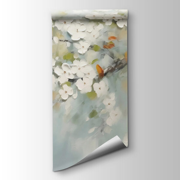 Painting of a tree branch with white flowers Painting of a tree branch with white flowers