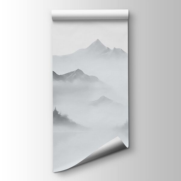 Foggy mountain landscape with trees and mountains Foggy mountain landscape with trees and mountains