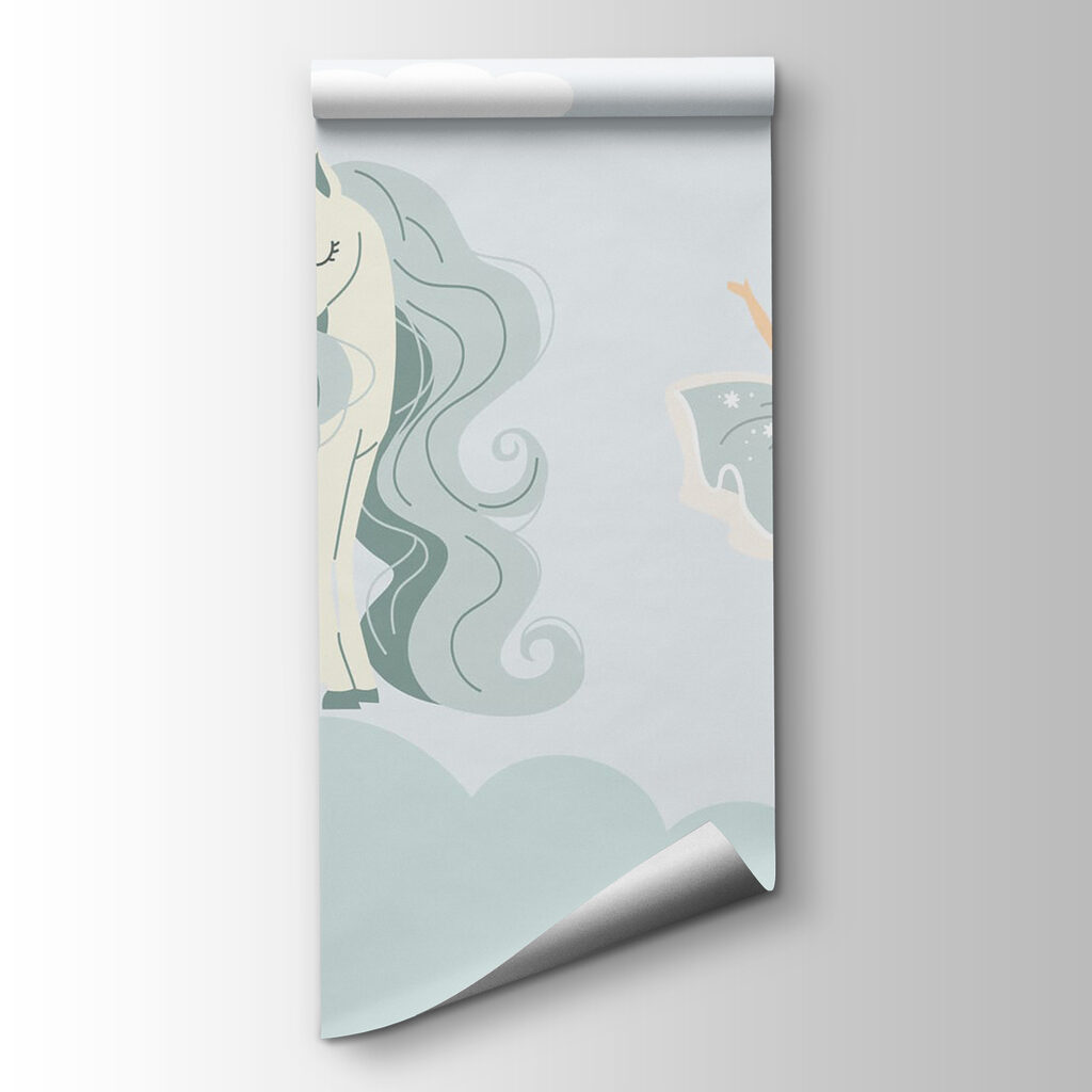 Cartoon of a girl and a unicorn