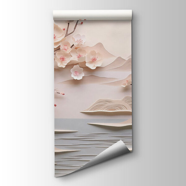 Paper cut out of a tree with flowers and water Paper cut out of a tree with flowers and water