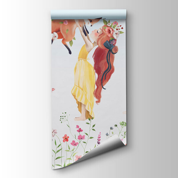 Group of girls holding animals in a field of flowers Group of girls holding animals in a field of flowers