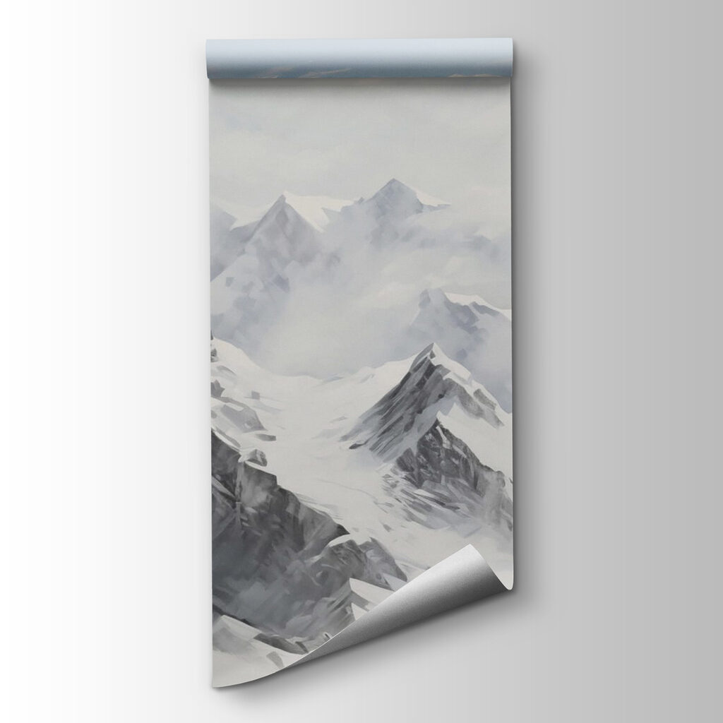 Snowy mountain range with clouds