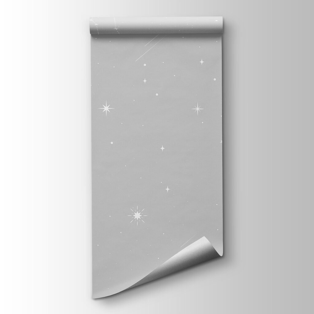 Grey sky with stars and moon
