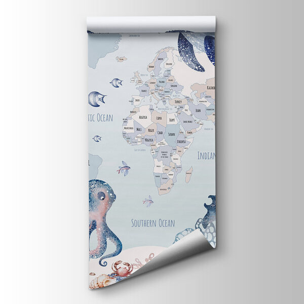 Map of the world with sea animals Map of the world with sea animals