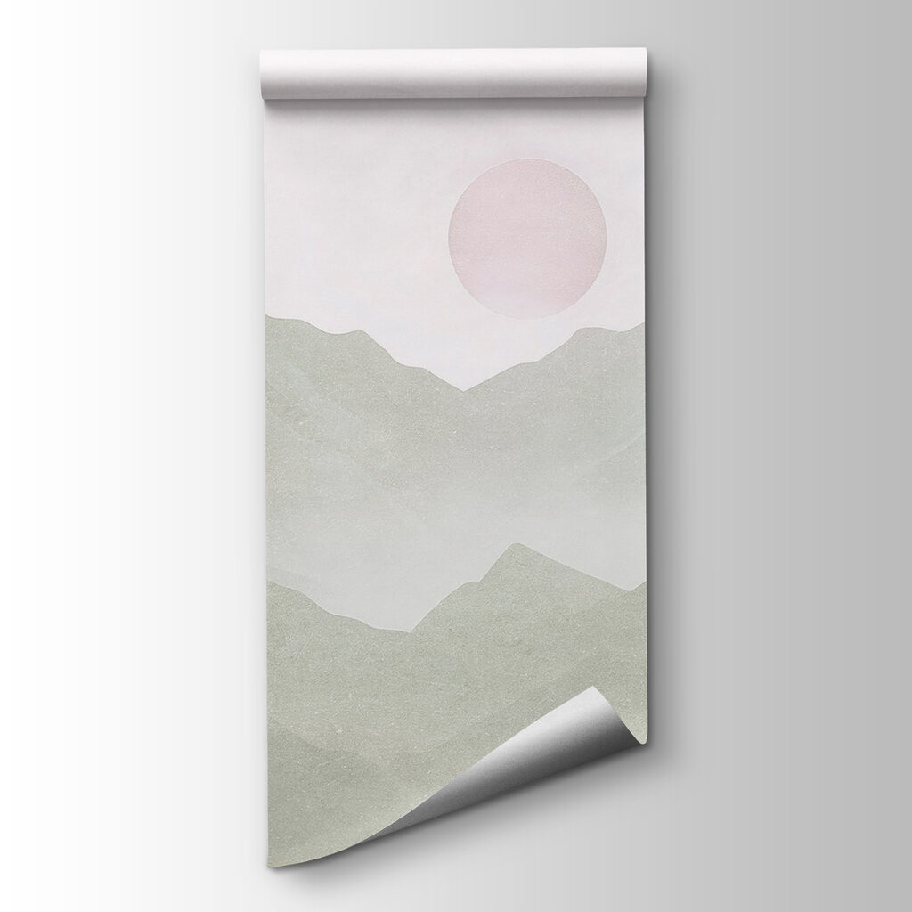 Mountain range with a sun in the distance