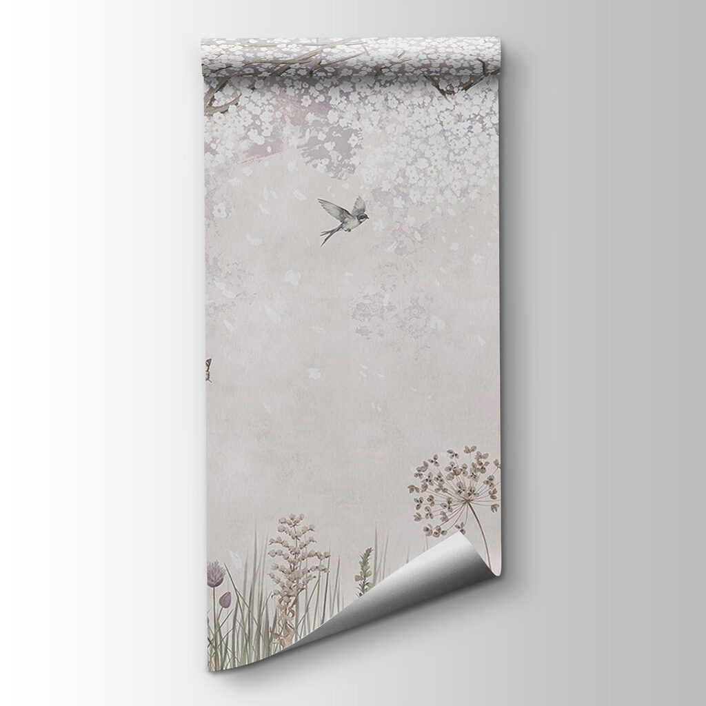 Painting of a garden with flowers and butterflies Painting of a garden with flowers and butterflies