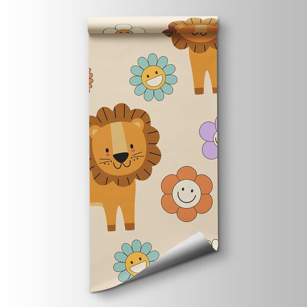 Group of cartoon lions and flowers Group of cartoon lions and flowers