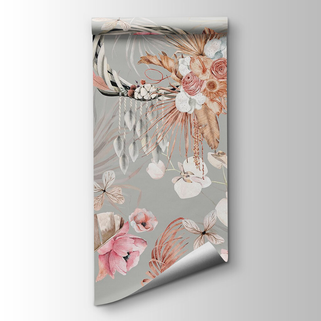 Wallpaper with flowers and feathers Wallpaper with flowers and feathers