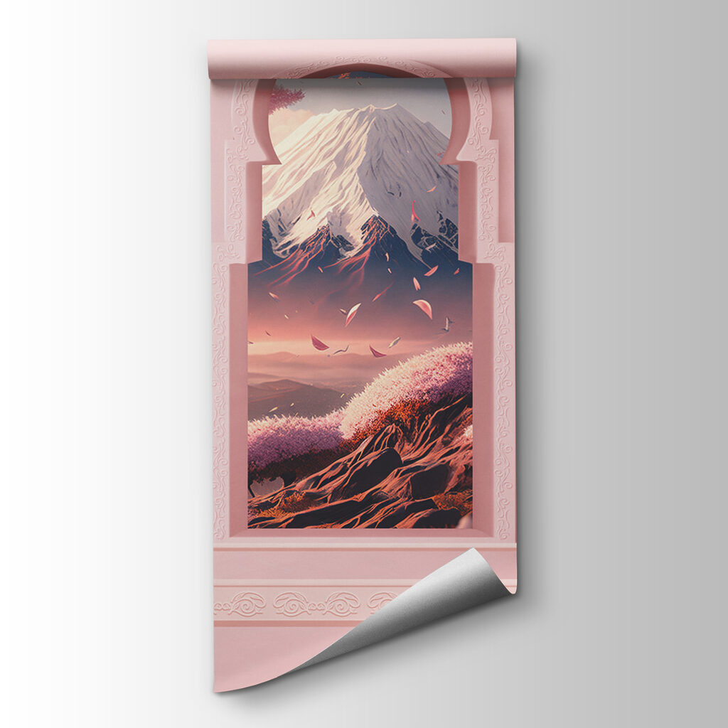 Three arched windows with a mountain view Three arched windows with a mountain view