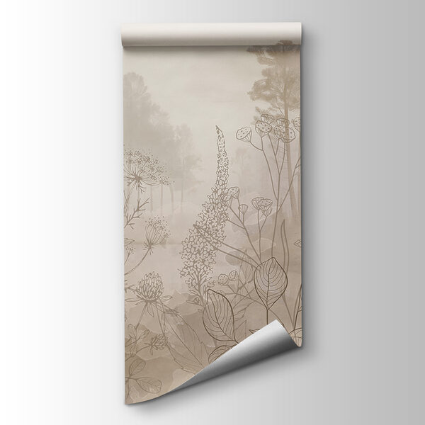 Foggy landscape with trees and plants Foggy landscape with trees and plants