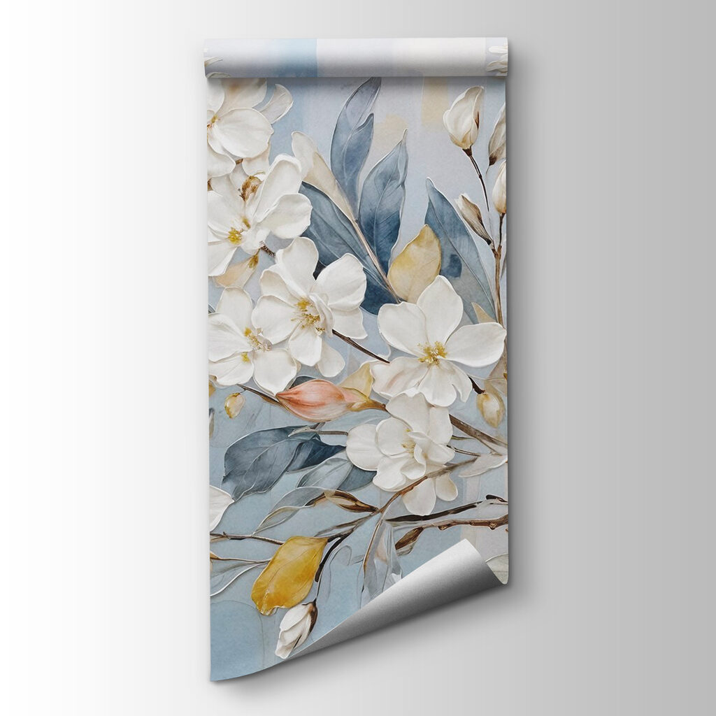 Painting of white flowers and leaves Painting of white flowers and leaves