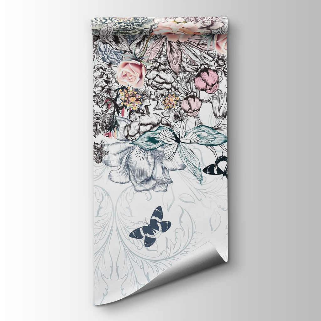 Group of flowers and butterflies