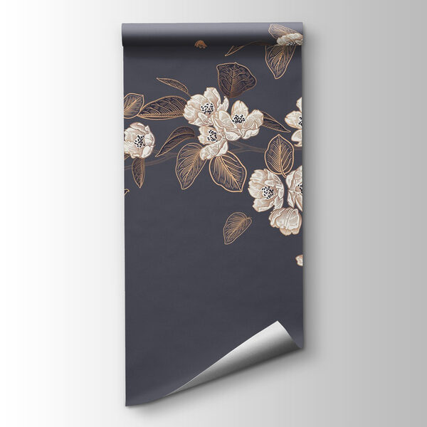 White flowers and leaves on a gray background White flowers and leaves on a gray background