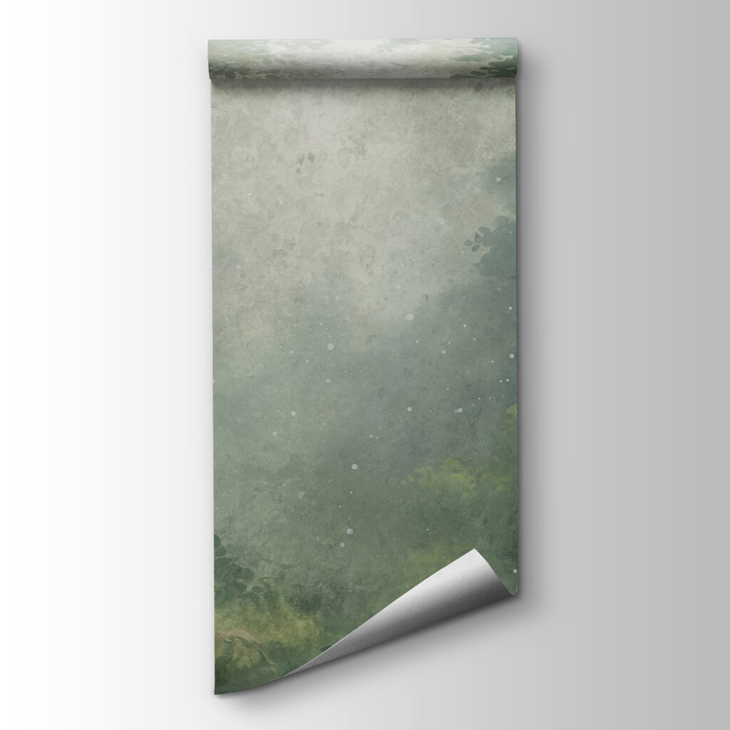 Foggy forest with trees and plants