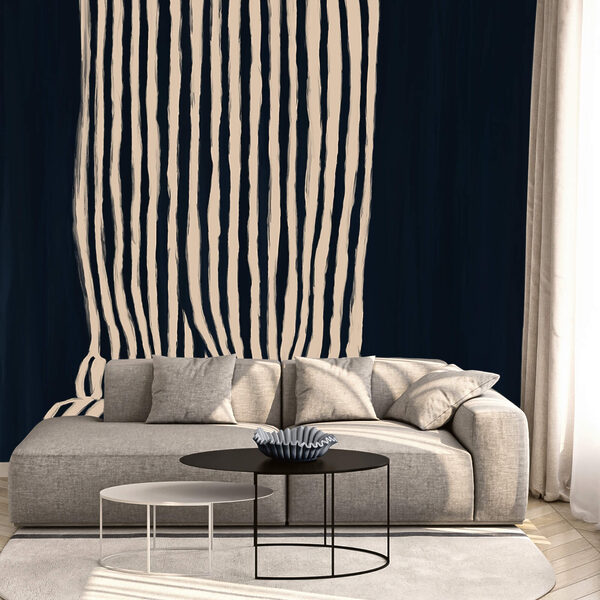 Cortina listrada em preto e branco
