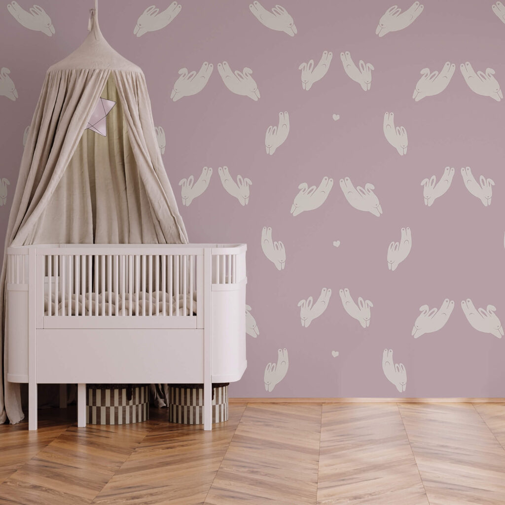 Padrão de coelhos sobre fundo roxo