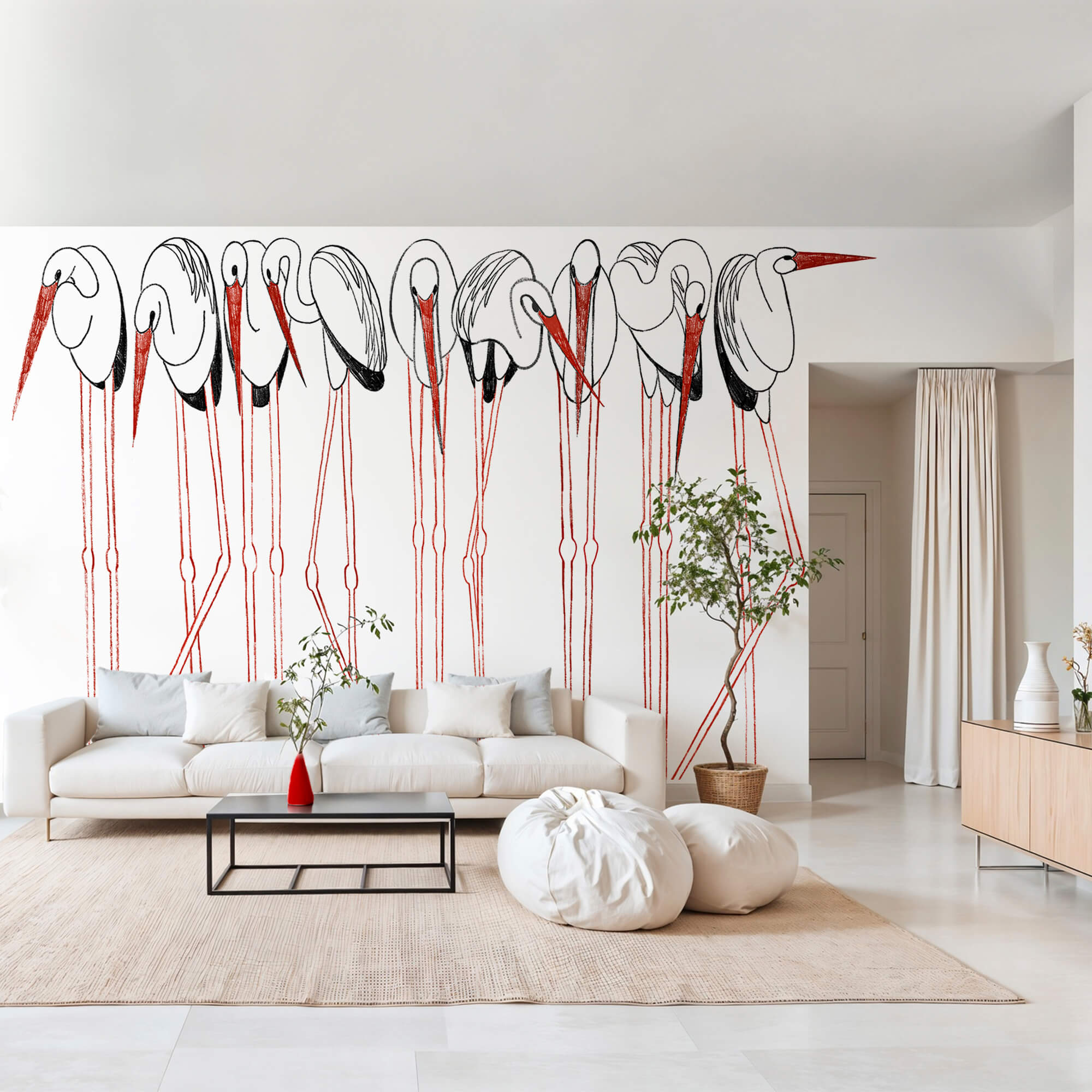 Grupo de aves com pernas longas