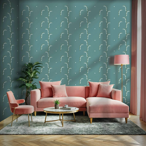 Papel de parede Papel de parede Padrão de flores brancas sobre fundo azul (REF: t00529)