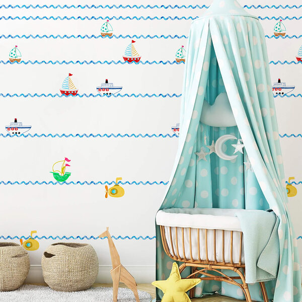 Papel de parede Papel de parede Padrão de barcos e submarinos (REF: t00531)