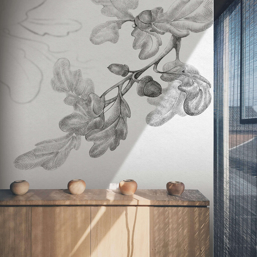 Desenho de um galho com folhas