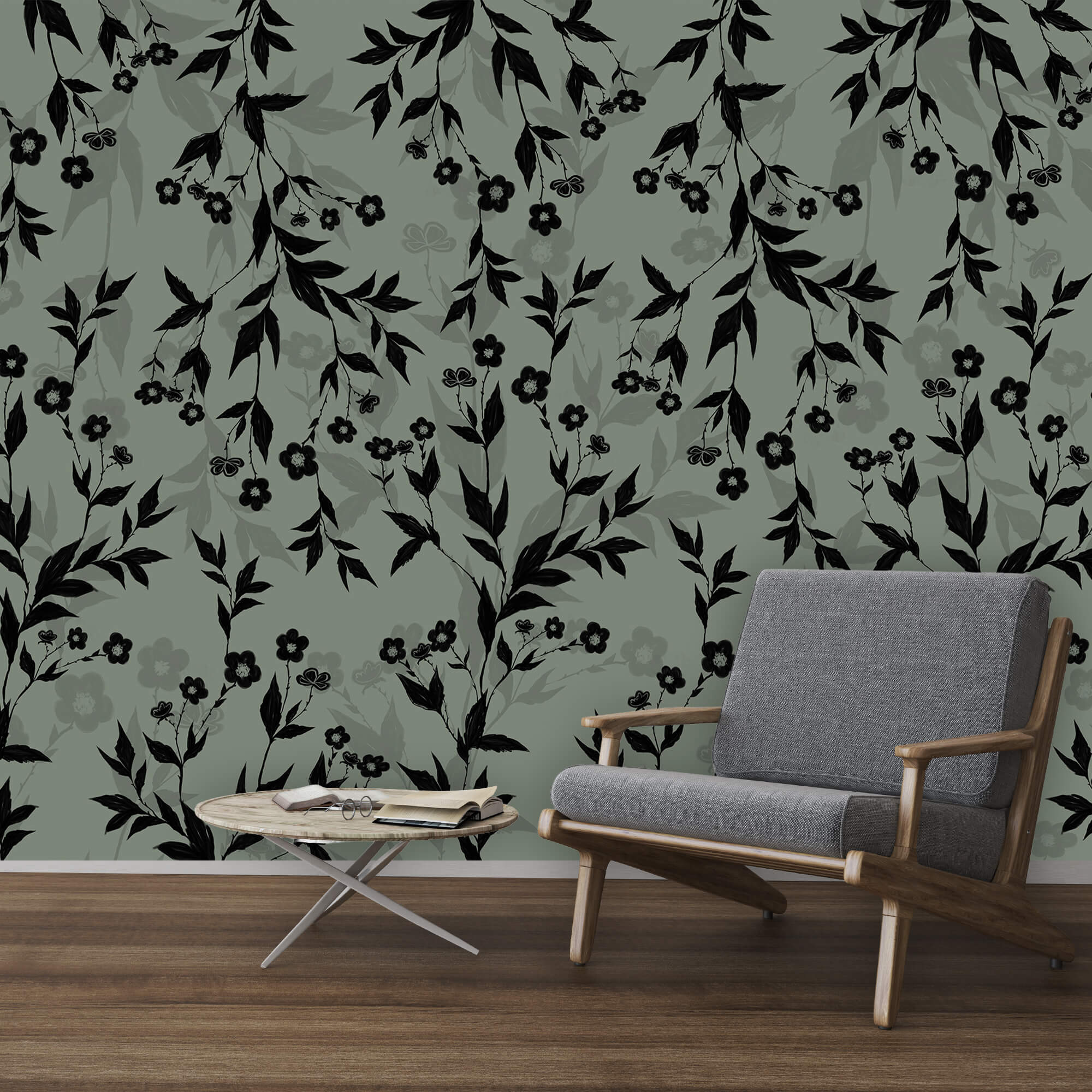 Padrão floral preto e branco