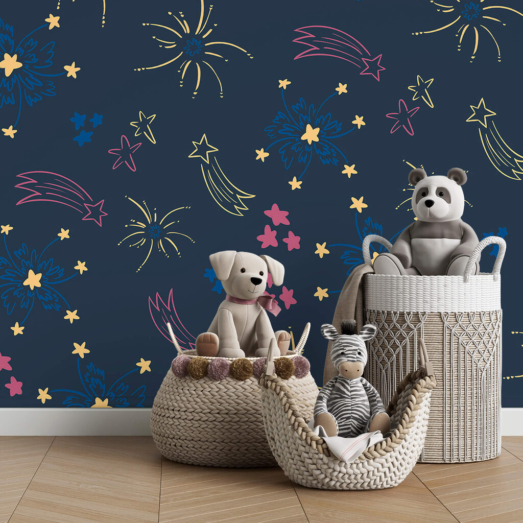 Padrão de fogos de artifício e estrelas