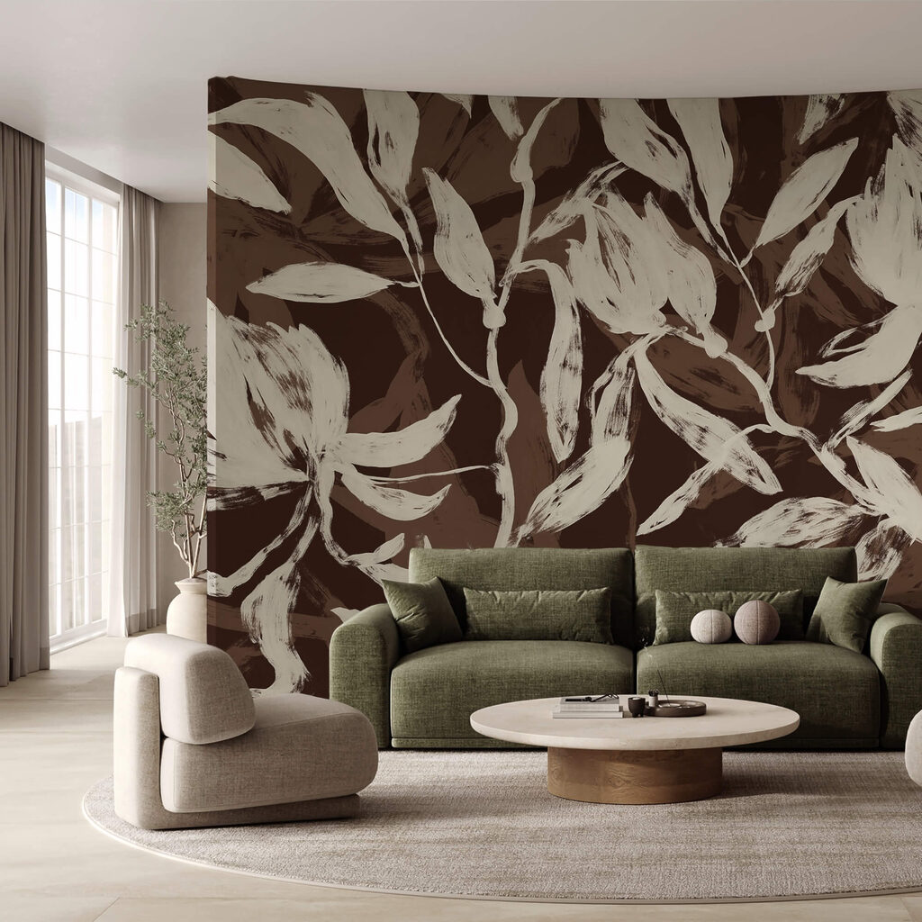 Folhas flutuantes em tons monocromáticos suaves