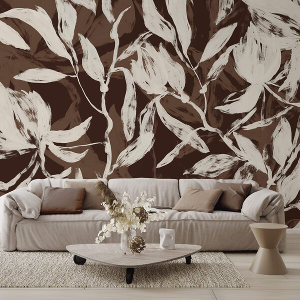 Folhas flutuantes em tons monocromáticos suaves