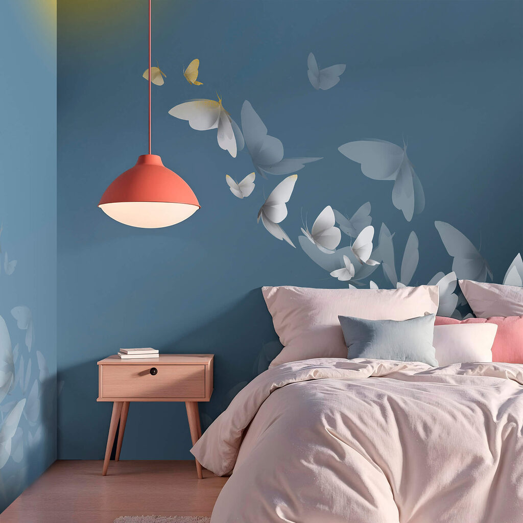 Grupo de borboletas voando no céu