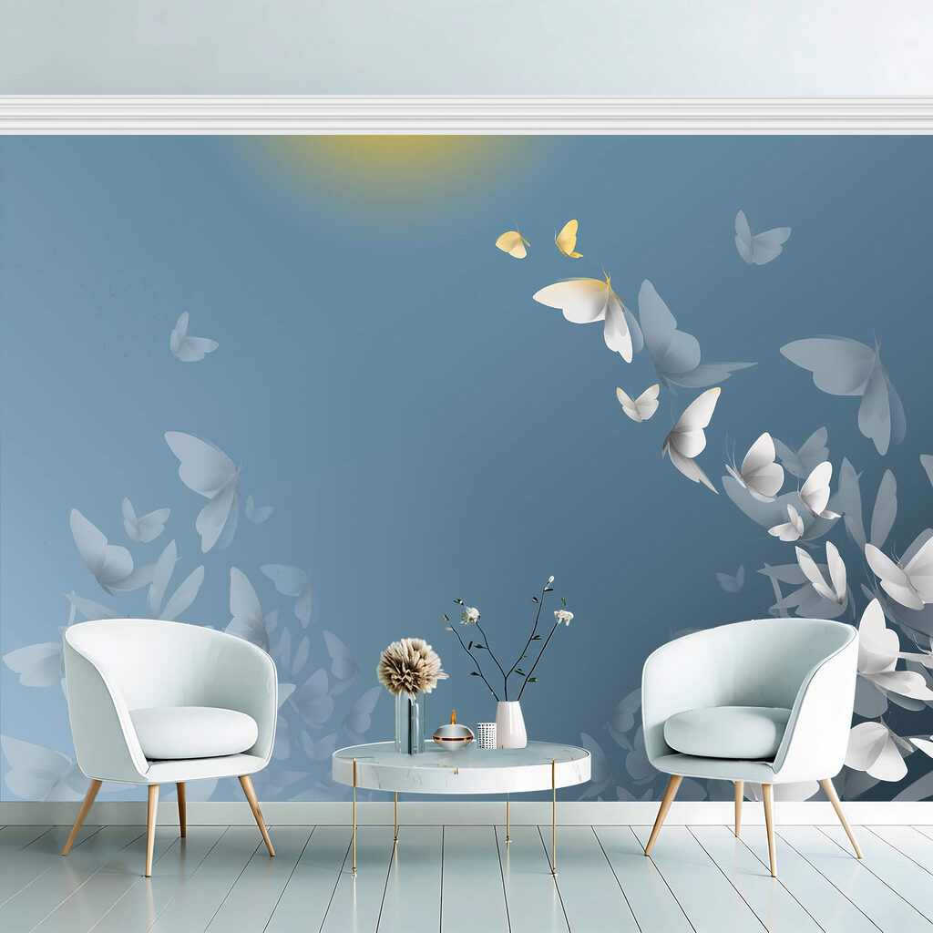 Grupo de borboletas voando no céu