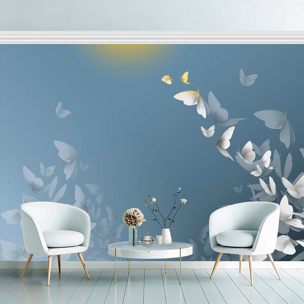 Grupo de borboletas voando no céu