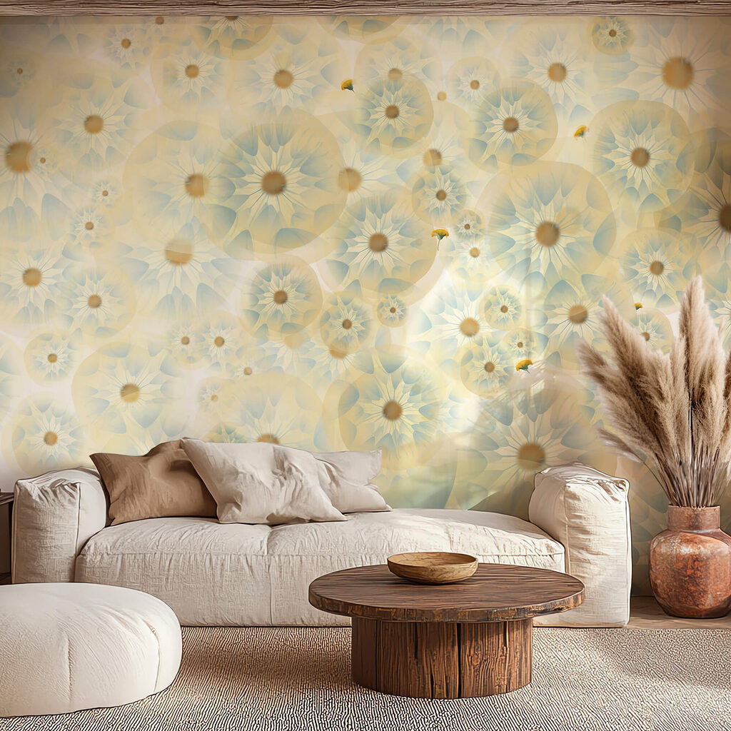 Grupo de flores com cores amarelas e azuis