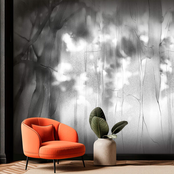 Imagem em preto e branco de árvores