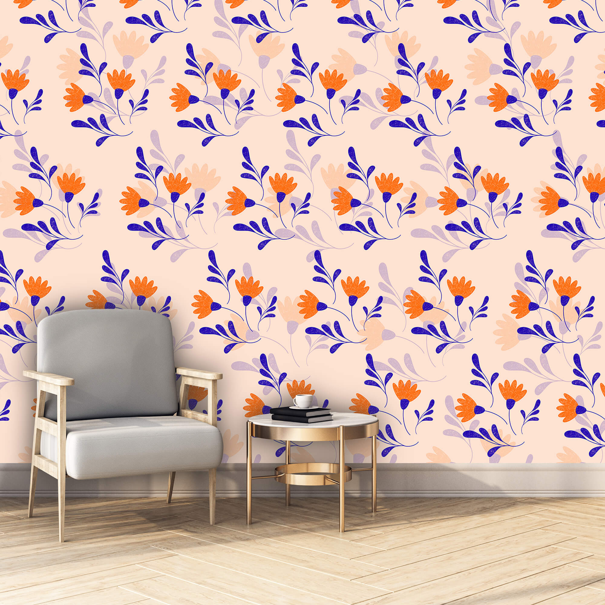 Padrão de flores e folhas